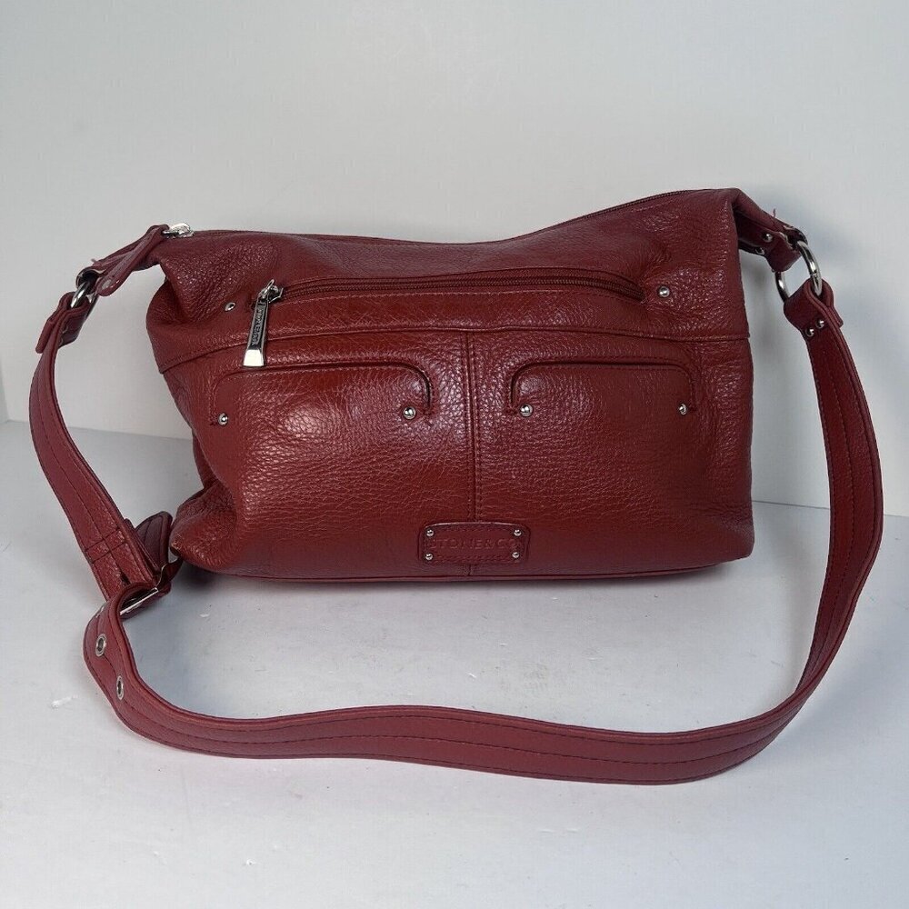 Stone & Co Shoulder Bag Orange Pebbled Leather with Silver Hardware
